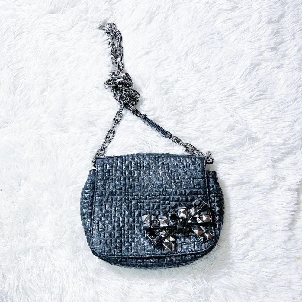 Henri Bendel Quilted Crossbody Bow Accent Convertible Black